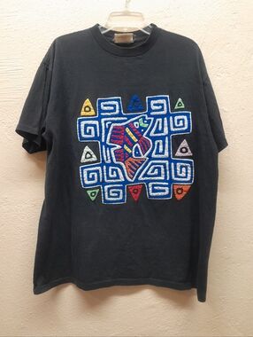 Vintage Sed’s Crafts Princess Cruises Molas Panama Handmade Colorful T shirt XL